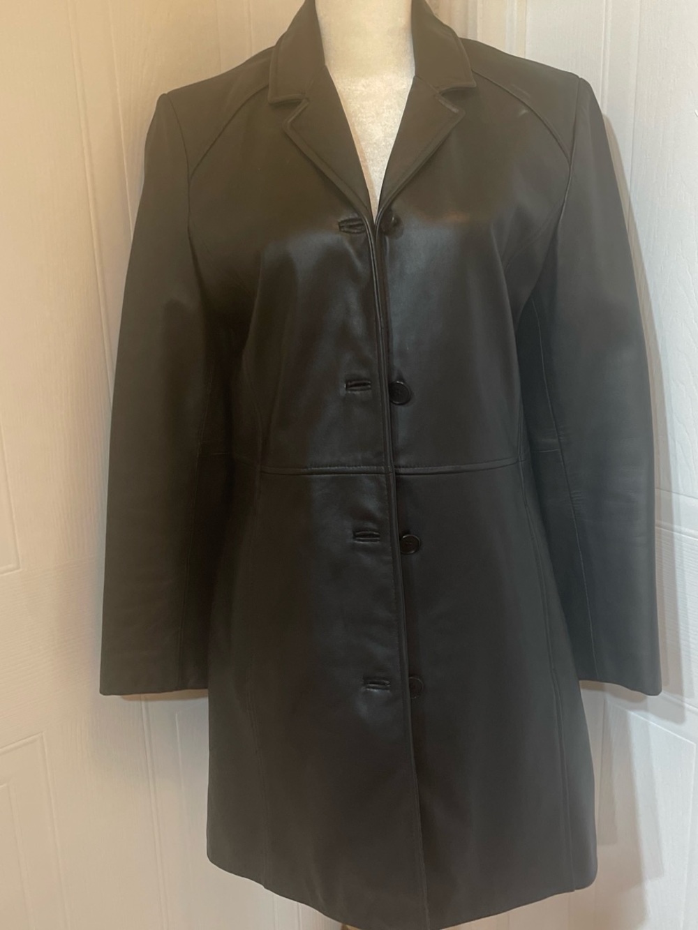 Kenneth Cole Reaction Black Leather Button-Front Coat